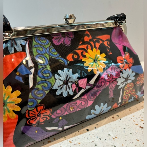 VTG Y2K Plastic Covered Floral & Crystal Fabric w Clasp Lock Shoulder Bag Purse - Picture 7 of 13